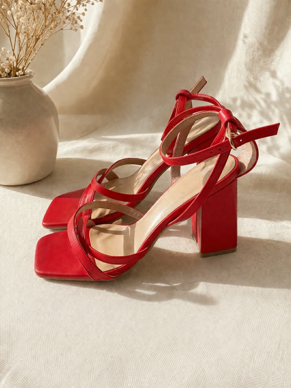 Women’s Red Strappy Block Heel Sandals